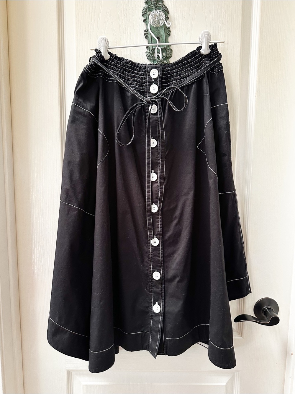 Tracy Reese Black with White Button-Front A-Line Women's Skirt Size Large